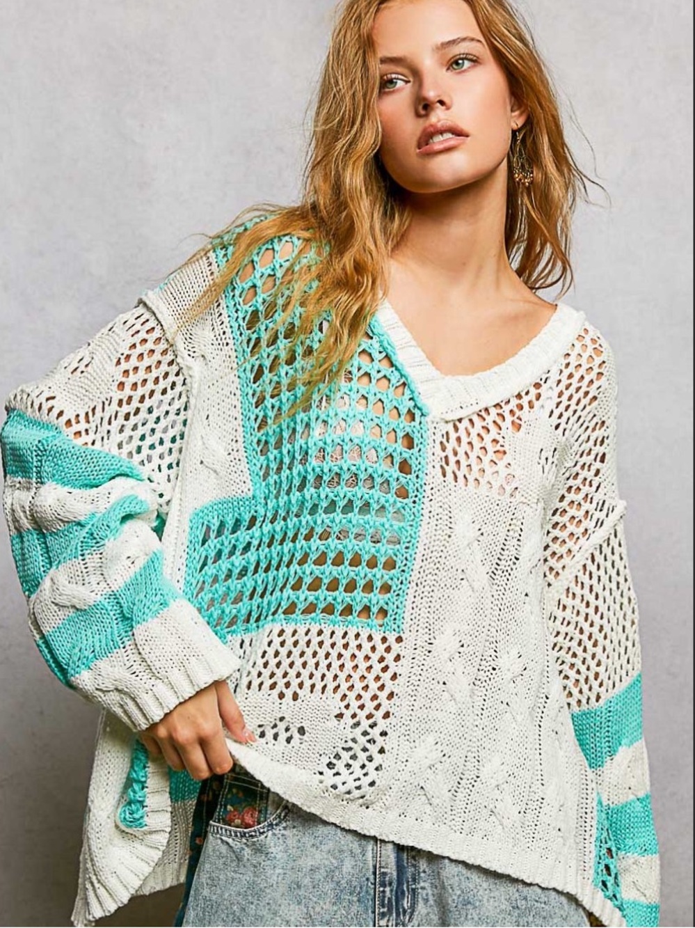 ❤️ POL V neck color block sweater